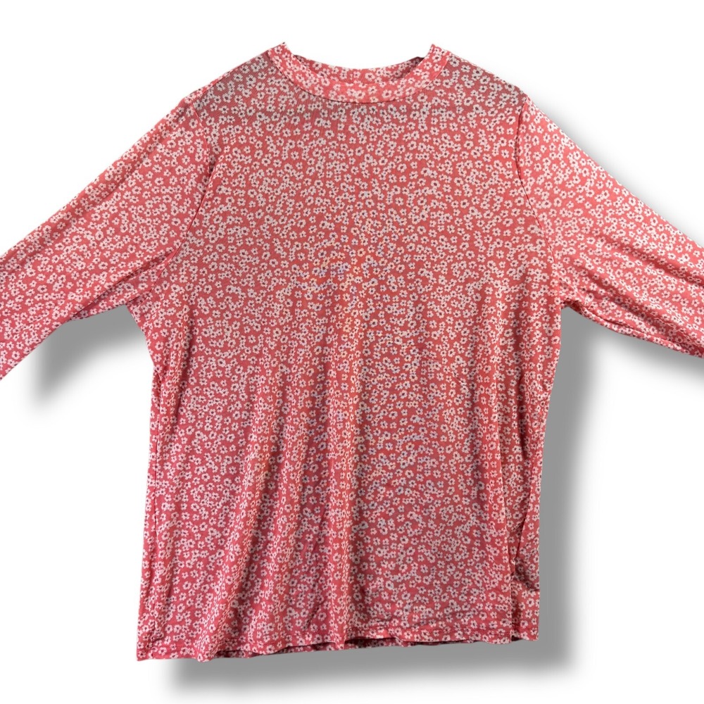 Ava & Viv Womens Plus Size 1X Pink Floral Top Long Sleeve Sheer Stretch Blouse